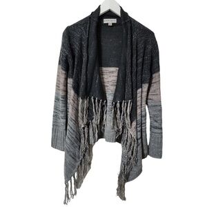 Knox Rose Knit Open Front Cardigan Fringe Ombre Colorblock Sweater‎ Size XS Boho